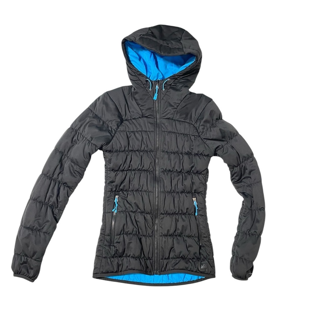 REI Women’s puffer jacket x small, black with blue liner